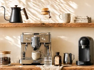 Best descaling solution for coffee machines with espresso and pod machines on a bright kitchen shelves