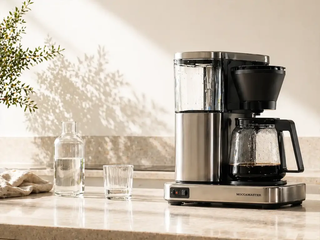 How to descale a coffee maker – clean drip coffee machine on kitchen countertop